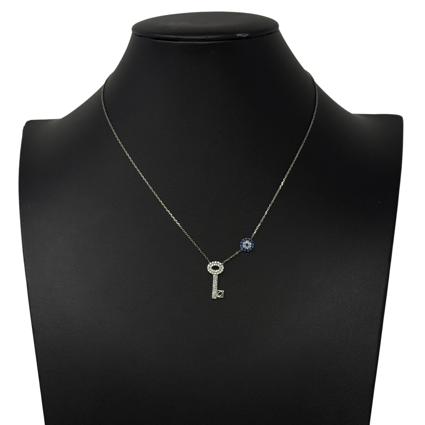 Crystal & Sterling Silver Key & Evil Eye Pendant Necklace