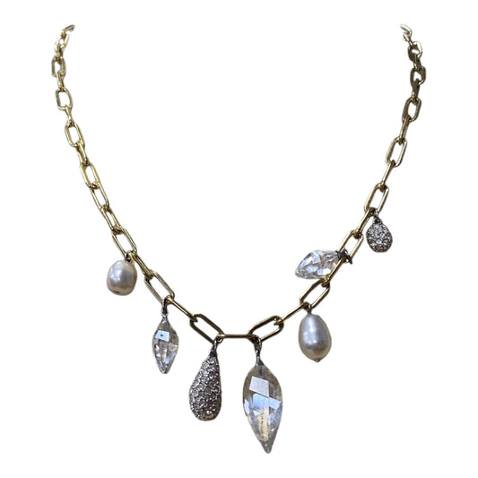 Necklace Designer By Swarovski In Gold & White