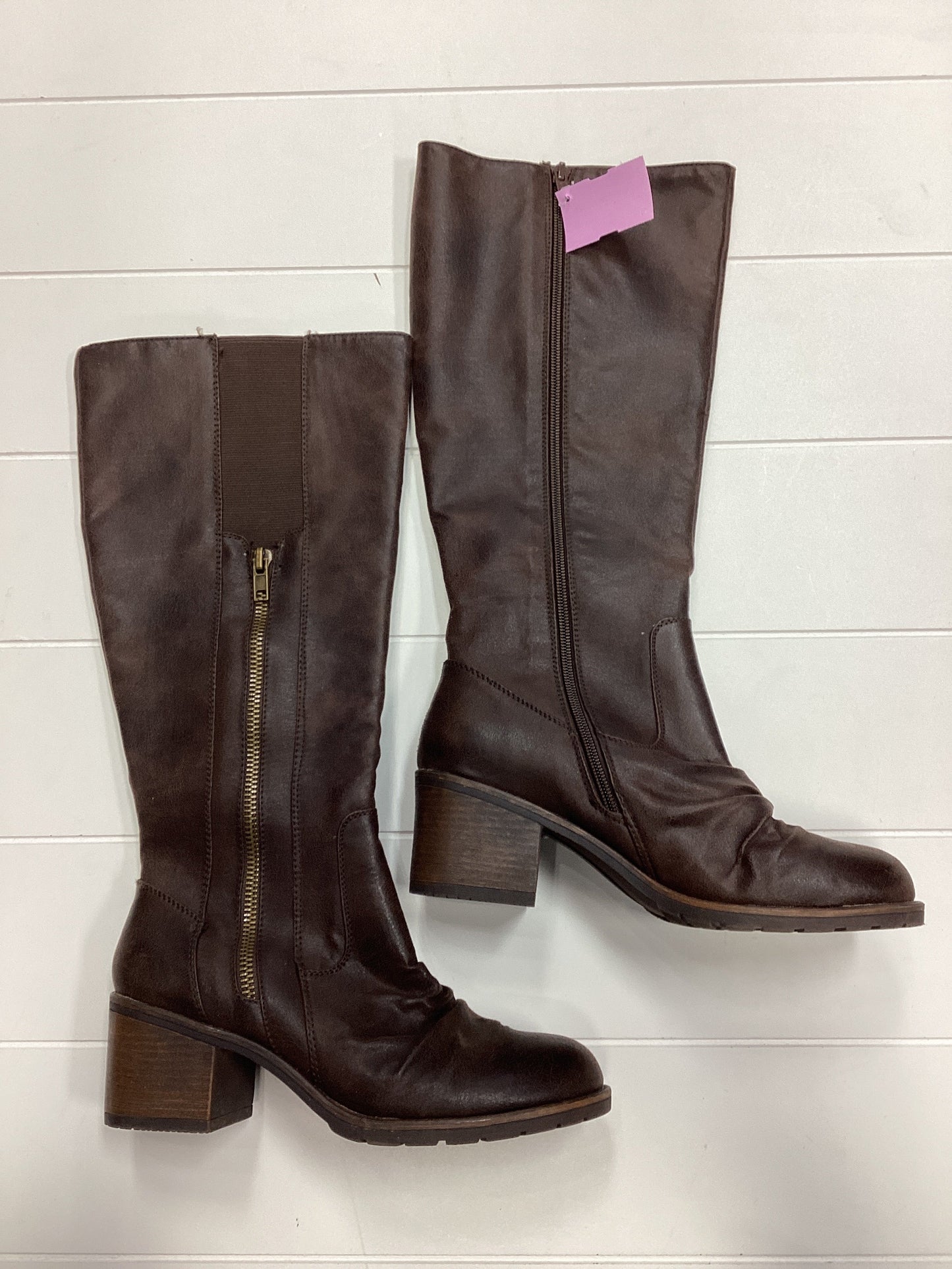 Boots Mid-Calf Heels By Bare Traps In Brown, Size:10