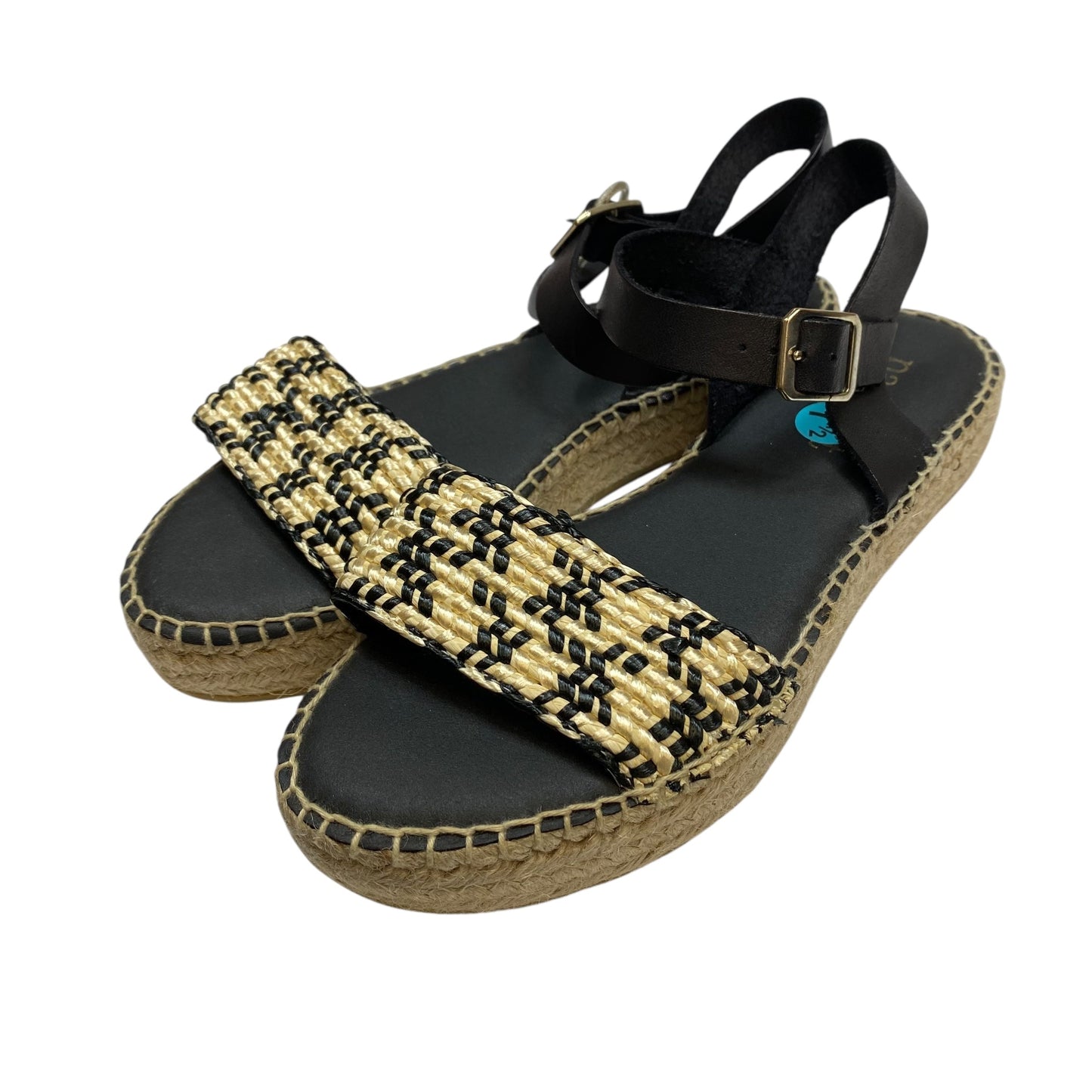 Sandals Flats By Paesart In Black & Cream, Size:7.5