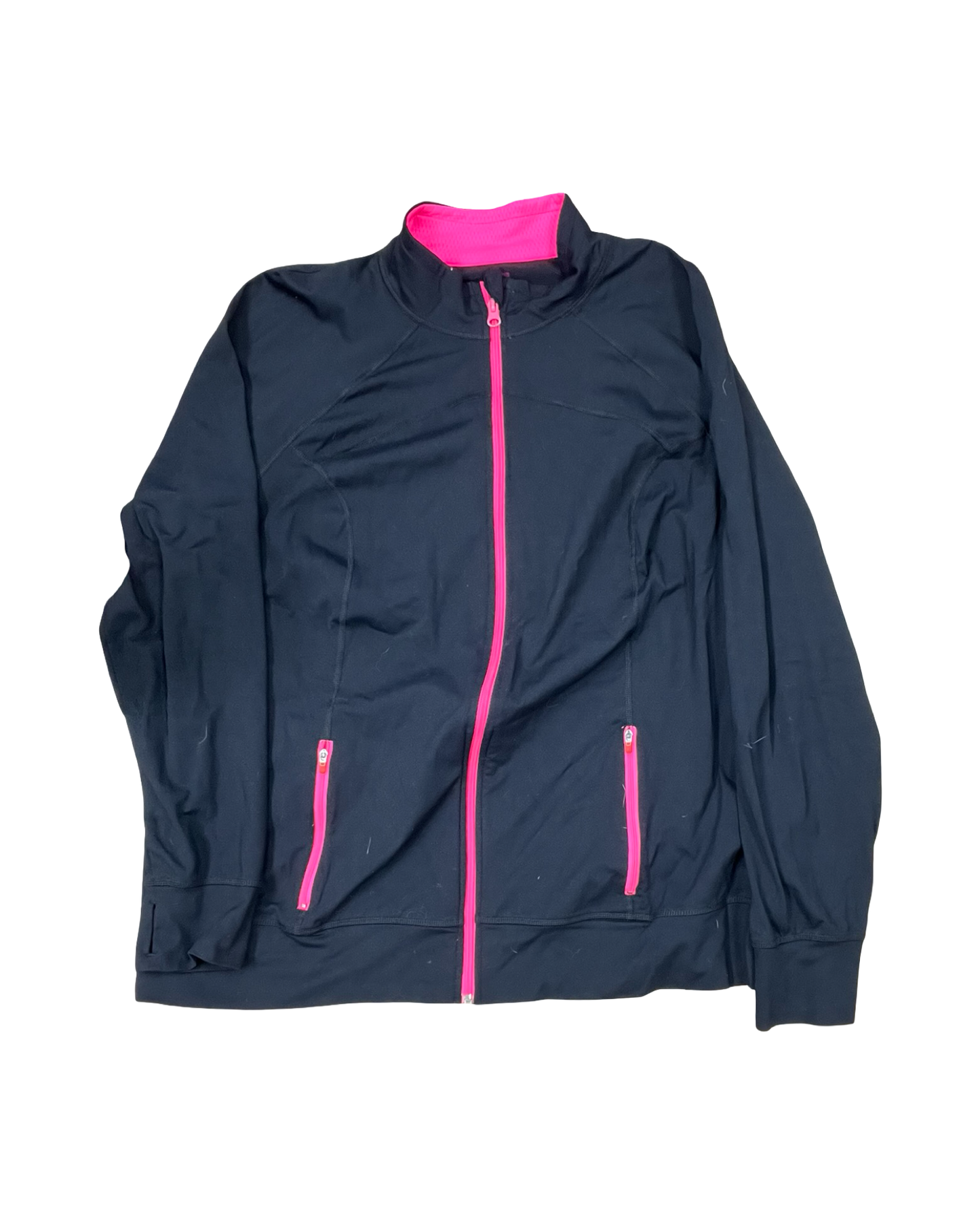 Athletic Jacket By L Love In Black & Pink, Size:1X