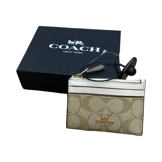 Id/Card Holder Designer By Coach In Brown & Cream