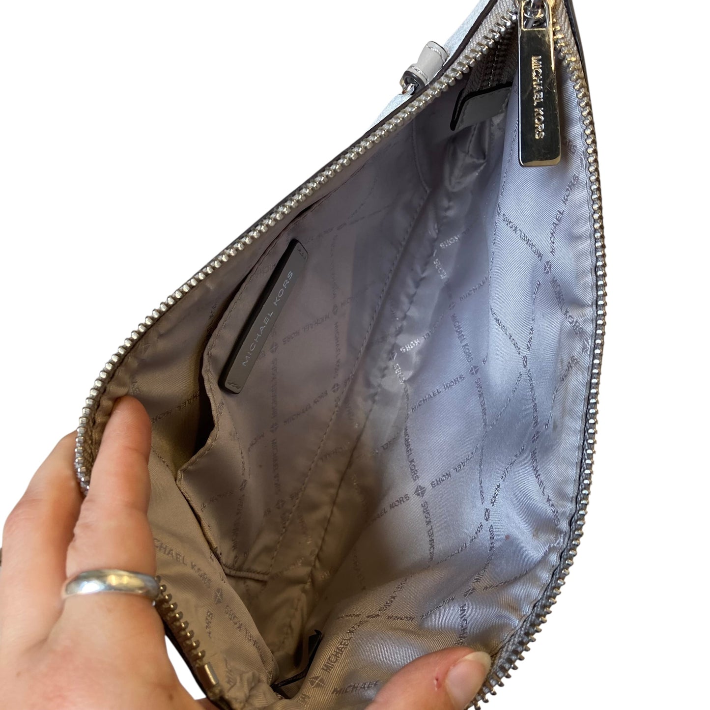 Tote Designer By Michael Kors In Grey, Size:Large