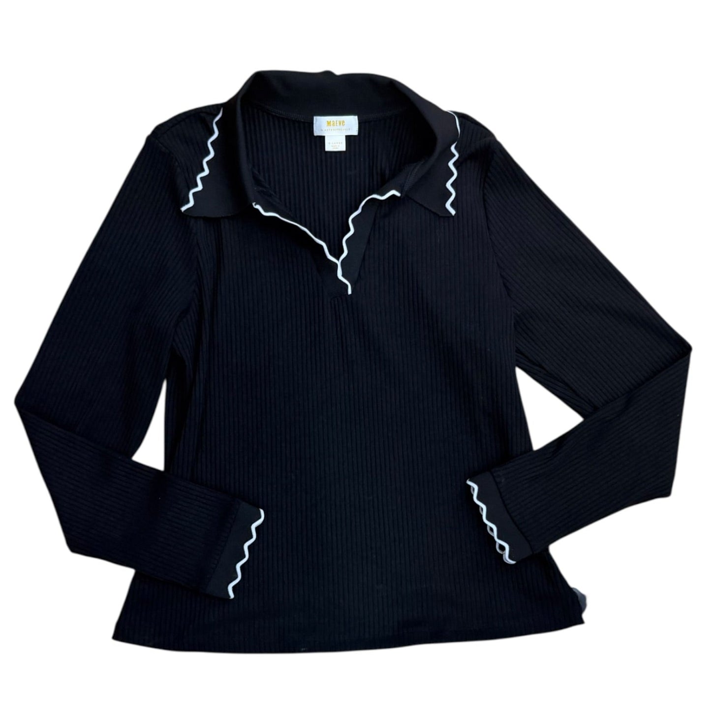 Blouse Ls By Maeve In Black & White, Size:Xl