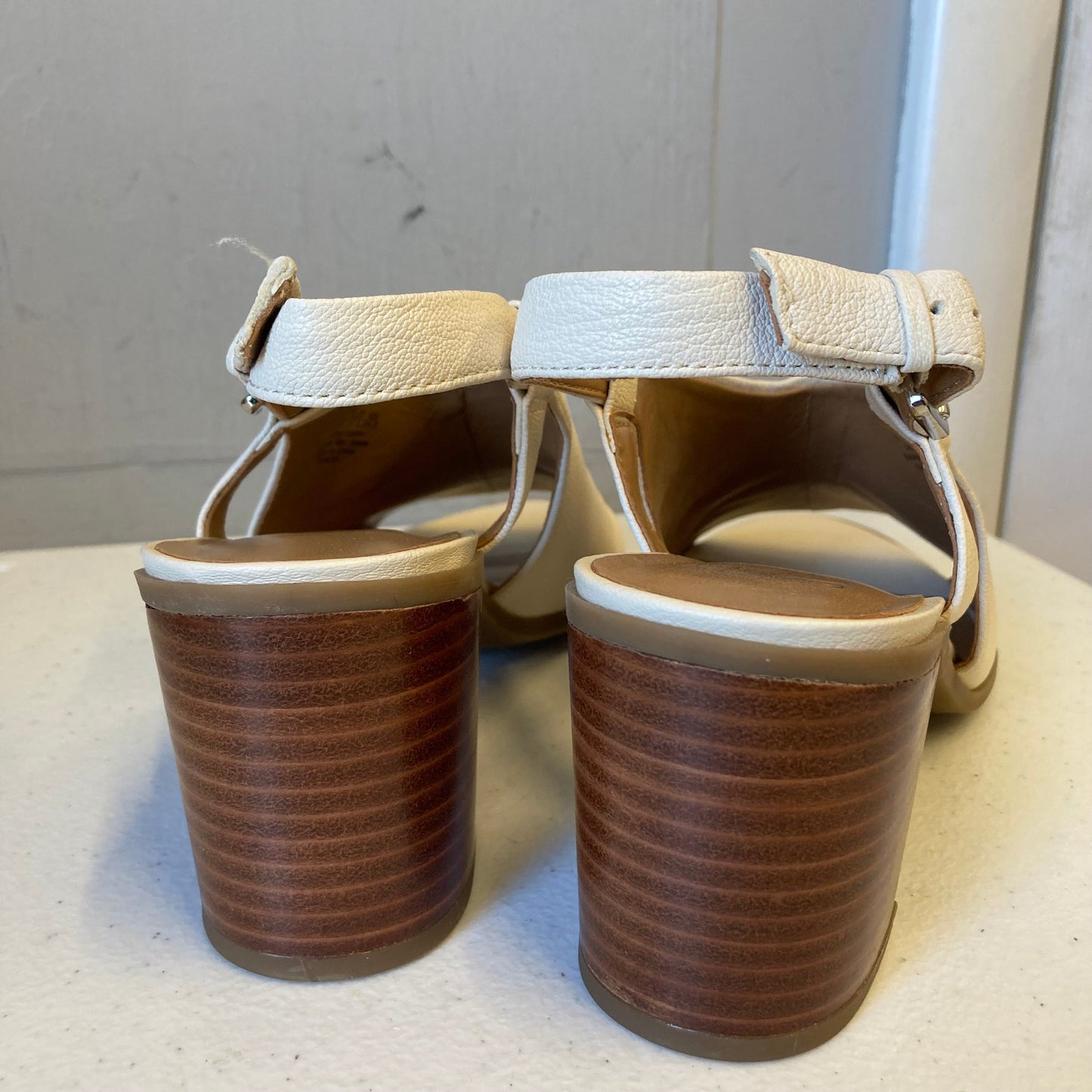 Sandals Heels Block By Franco Sarto In Cream, Size:7.5