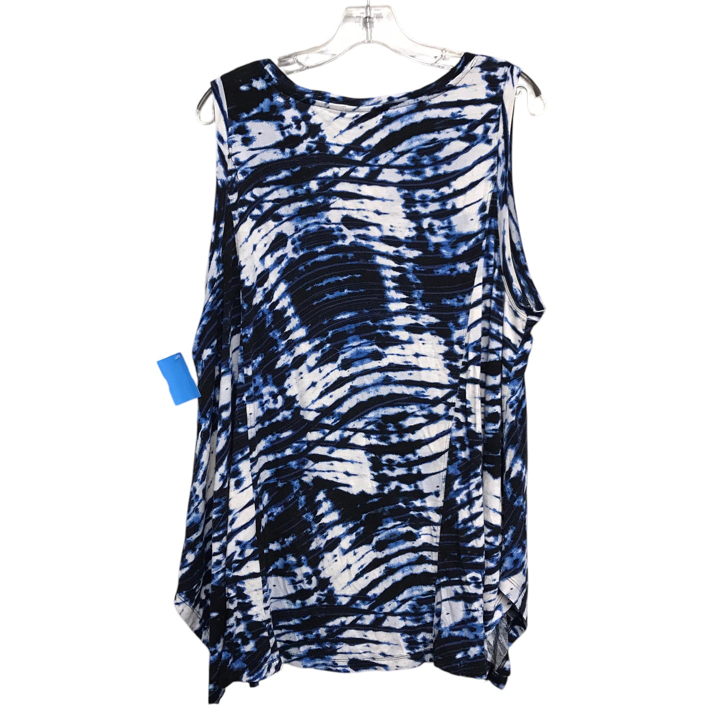 Top Sleeveless By Willi Smith In Blue & White, Size:2X