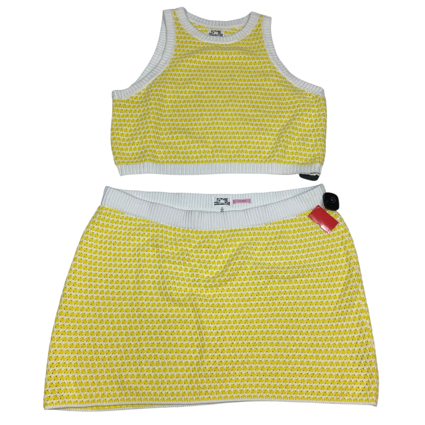 Skirt Set 2Pc By Future Collective In White & Yellow, Size:1X
