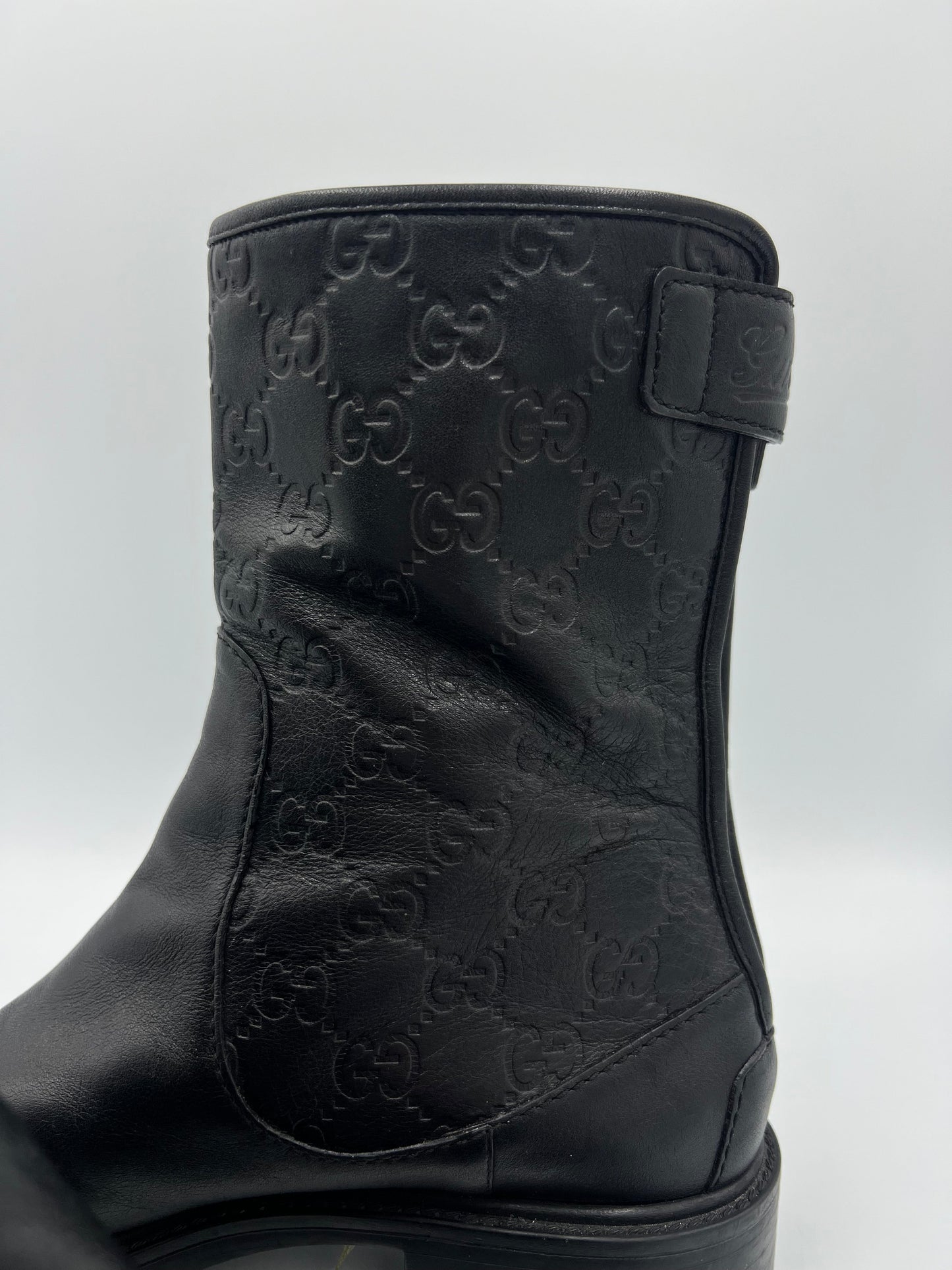Gucci GG Imprint Leather Logo Boots   Size: 8