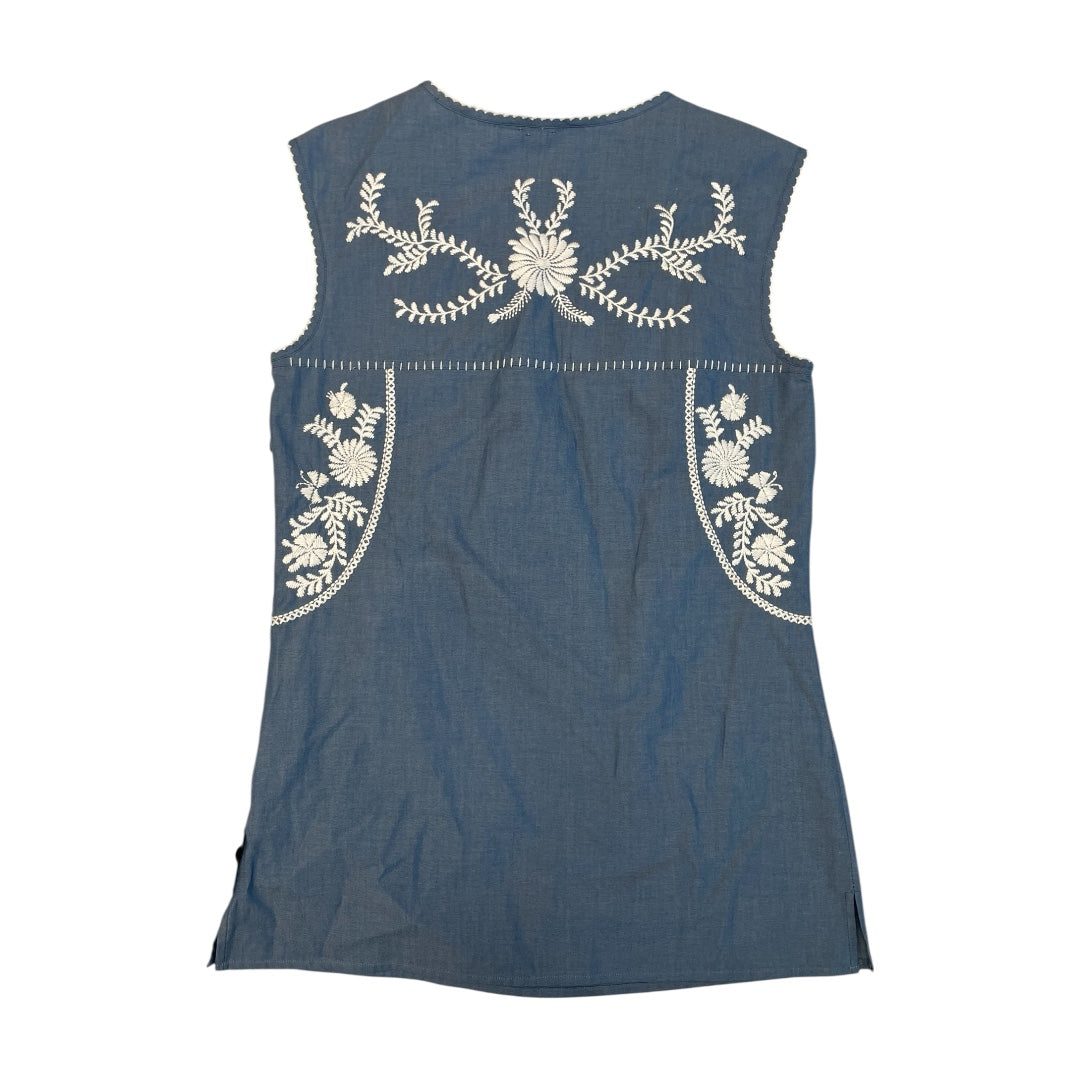 Top Sleeveless Designer By Tory Burch In Blue & White, Size:Xs