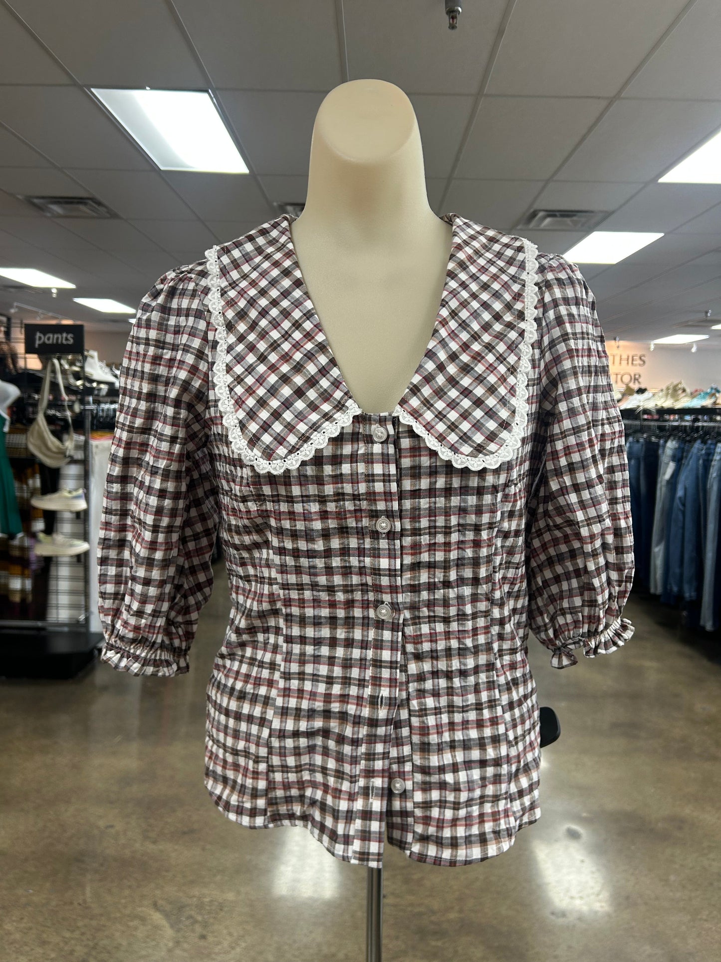 Top Ss By Maeve In Plaid Pattern, Size:Xxs