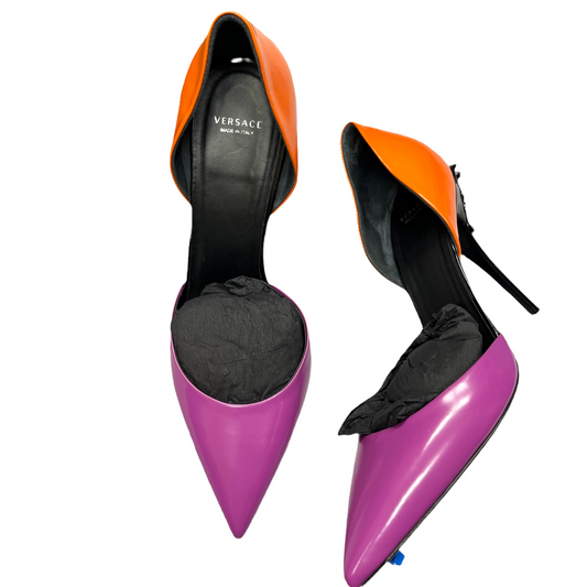 Orange & Purple Shoes Luxury Designer By Versace, Size: 10.5