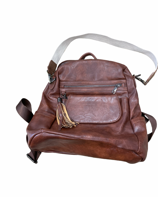 Backpack Leather By Clothes Mentor In Brown, Size:Large