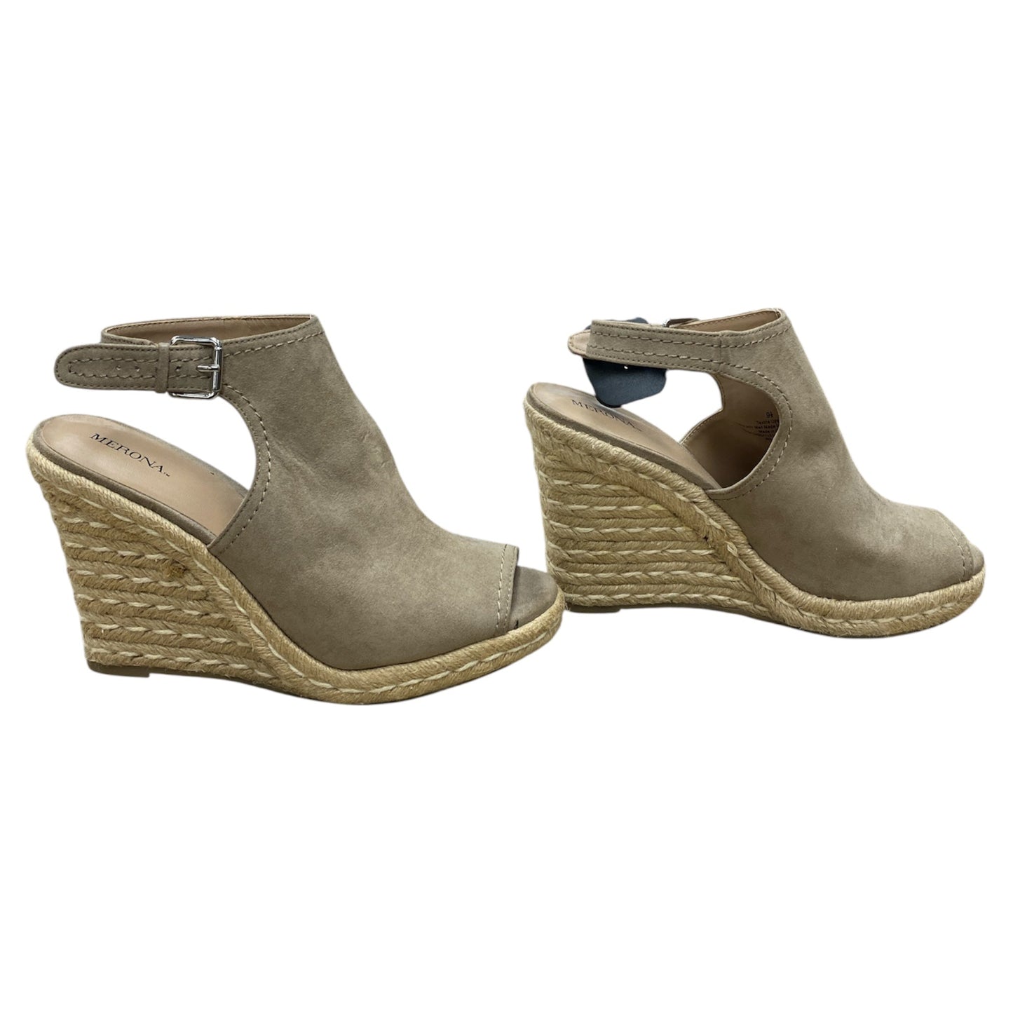 Sandals Heels Wedge By Merona In Taupe, Size:9.5