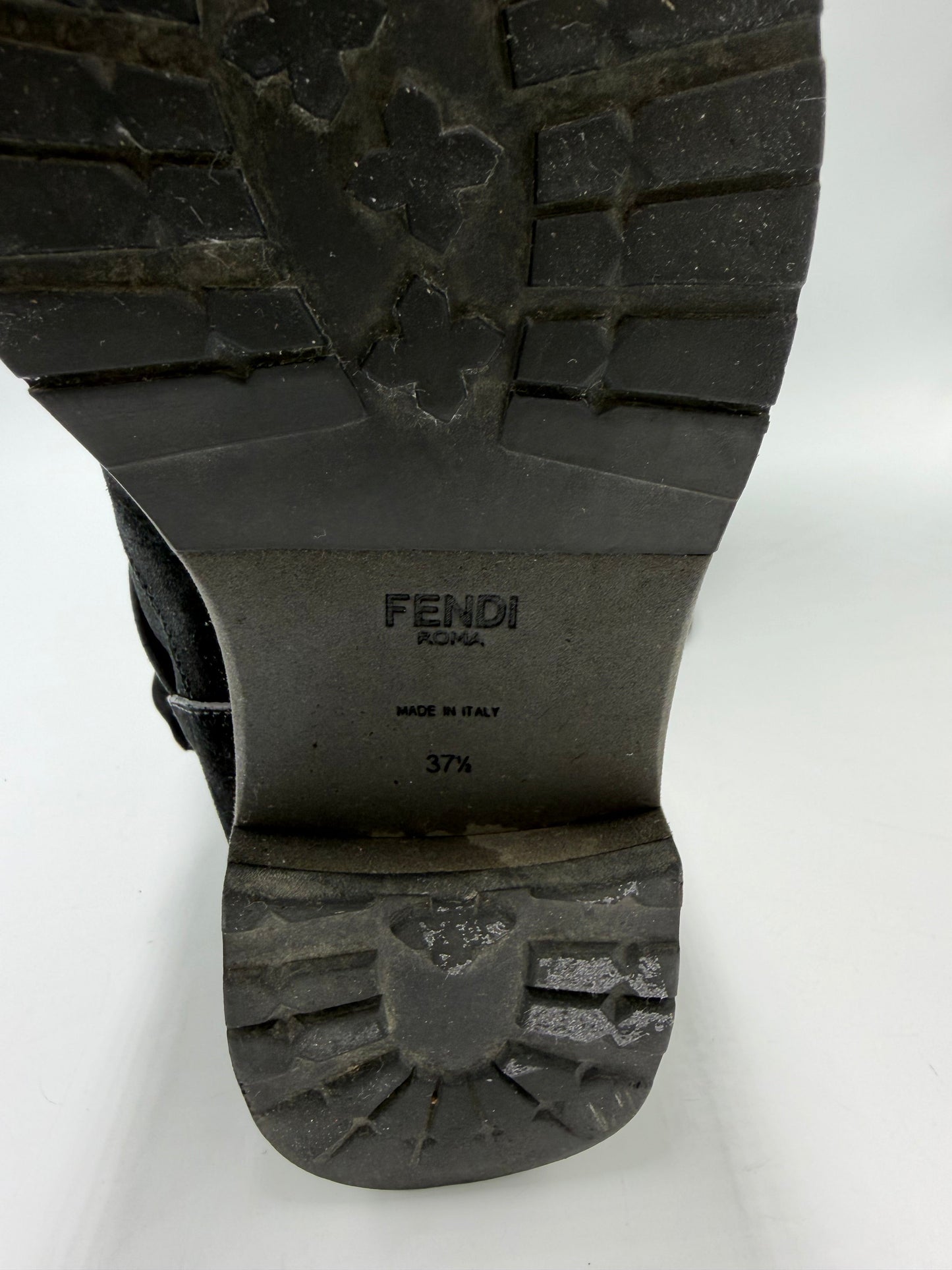 Fendi Fur Trimmed Moto Mid-Calf Luxury Boots In Black, Size: 7.5