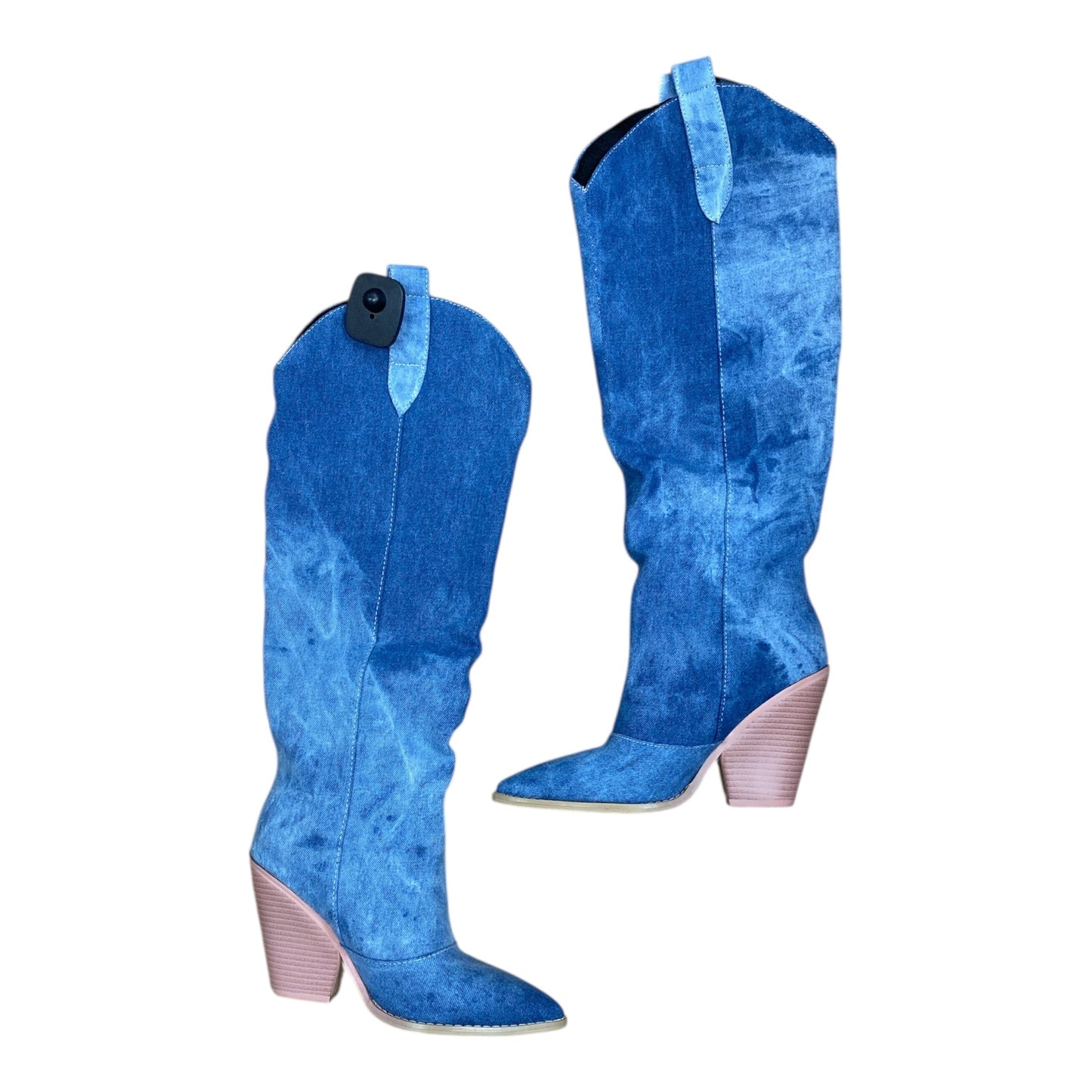 Boots Knee Heels By Clothes Mentor In Blue Denim, Size:6