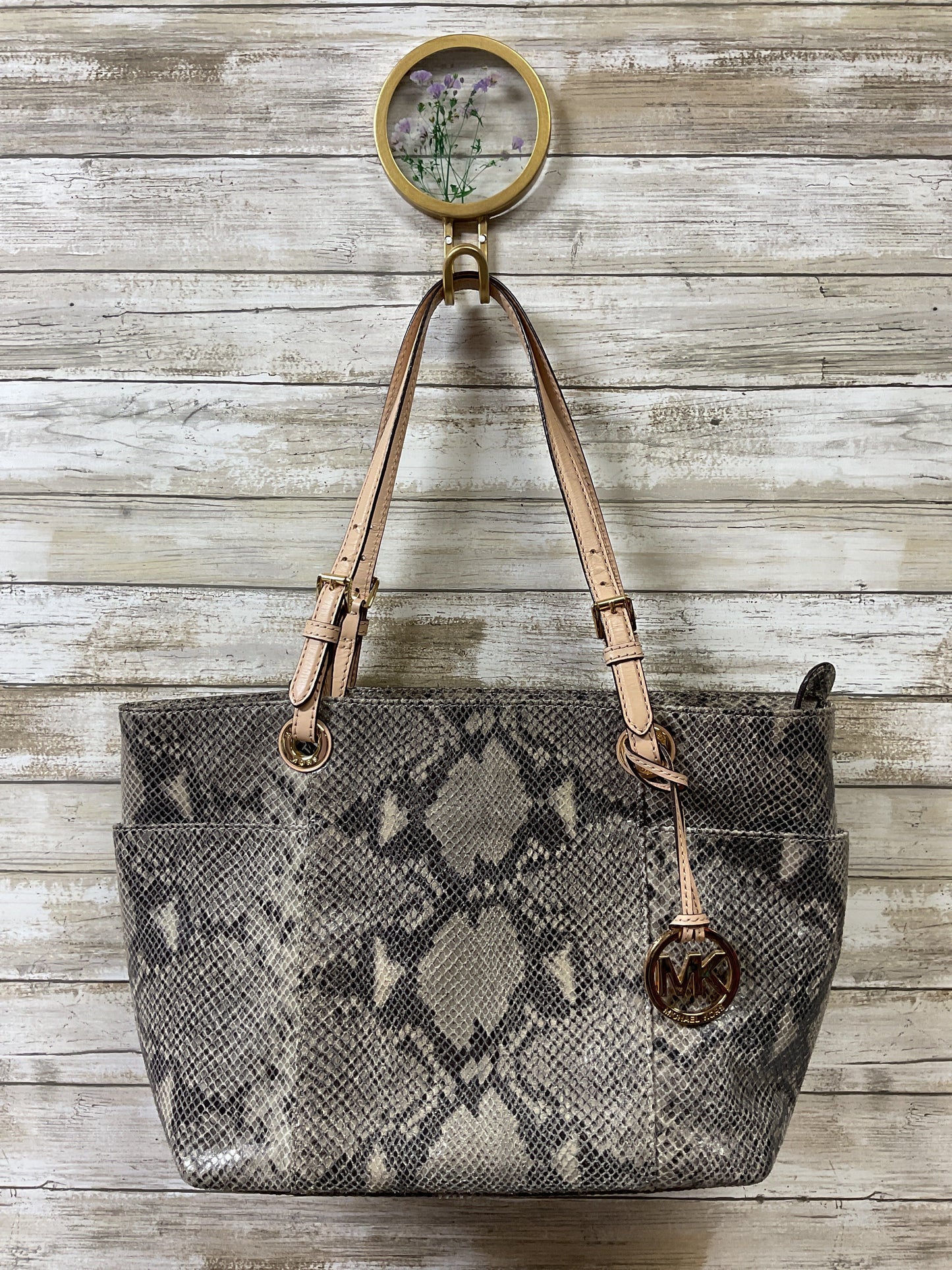 Handbag Designer By Michael Kors In Snakeskin Print, Size:Medium