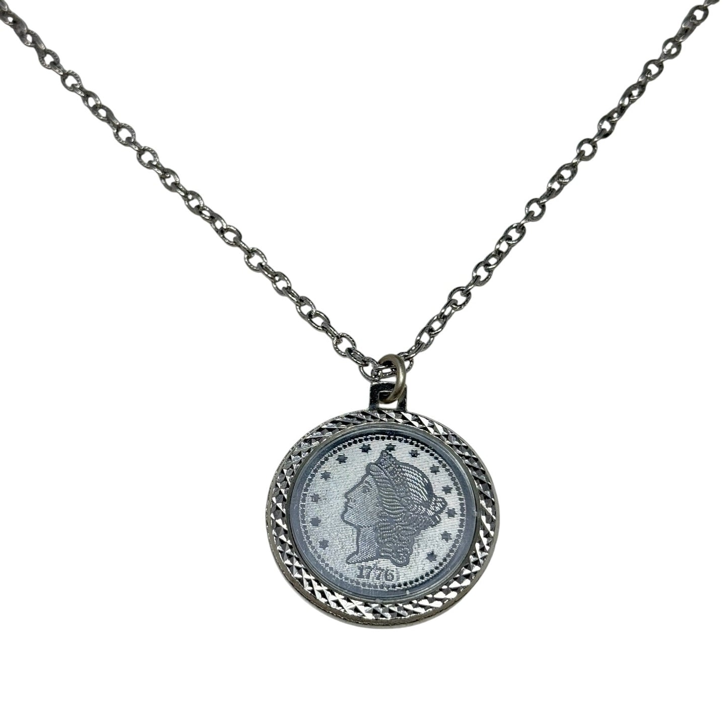 Vintage Commemorative Bicentennial 1776 Twenty Dollar Coin Replica Pendant Necklace