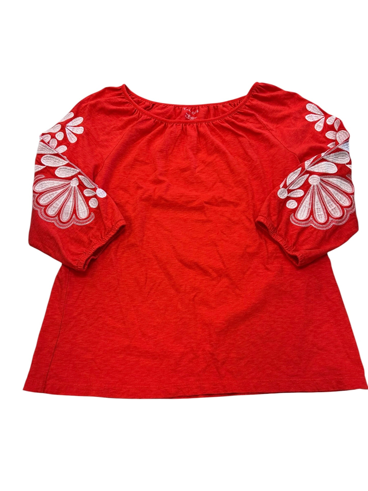 Top 3/4 Sleeve By Talbots In Red & White, Size:L