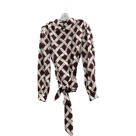 Blouse Ls By Ticino  In Brown & Cream, Size:L