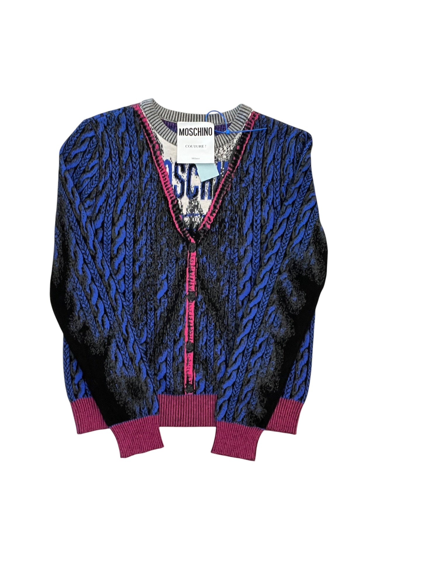 Sweater Luxury Designer By Moschino In Blue, Size:S