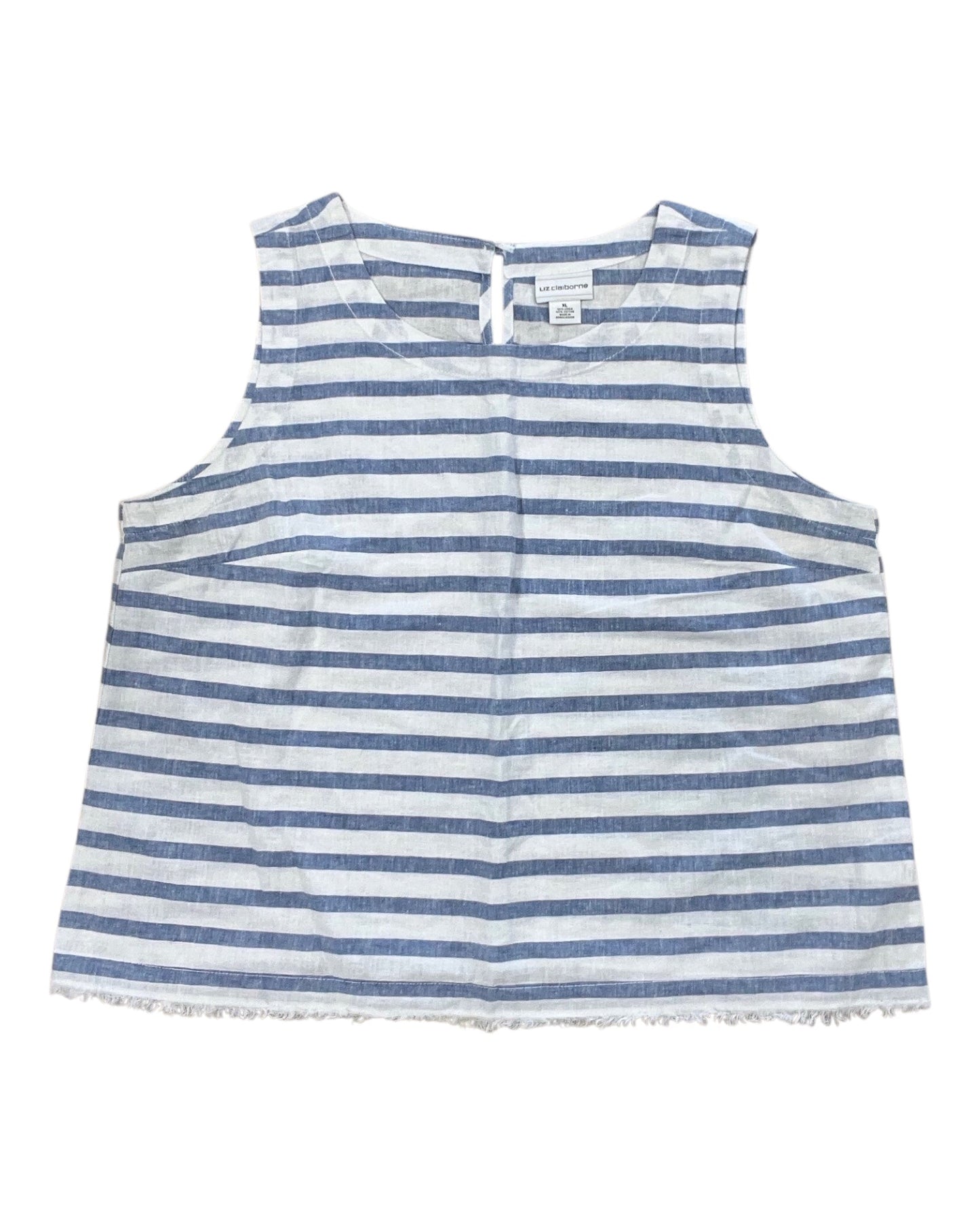 Top Sleeveless By Liz Claiborne In Blue & White, Size:Xl