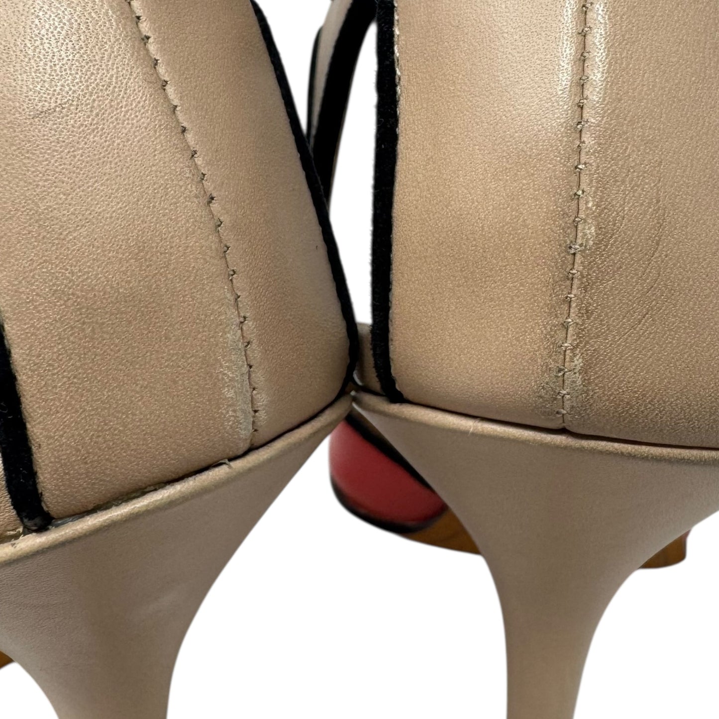 SS 2012 RTW Collection Leather Colorblock Ankle Strap Stiletto Sandals Luxury Designer By Givenchy In Cream, Size: 8 (EU 38.5)