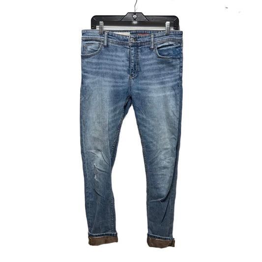 High-Rise Satin-Trimmed Straight Jeans By Pilcro In Blue Denim, Size: 6/28