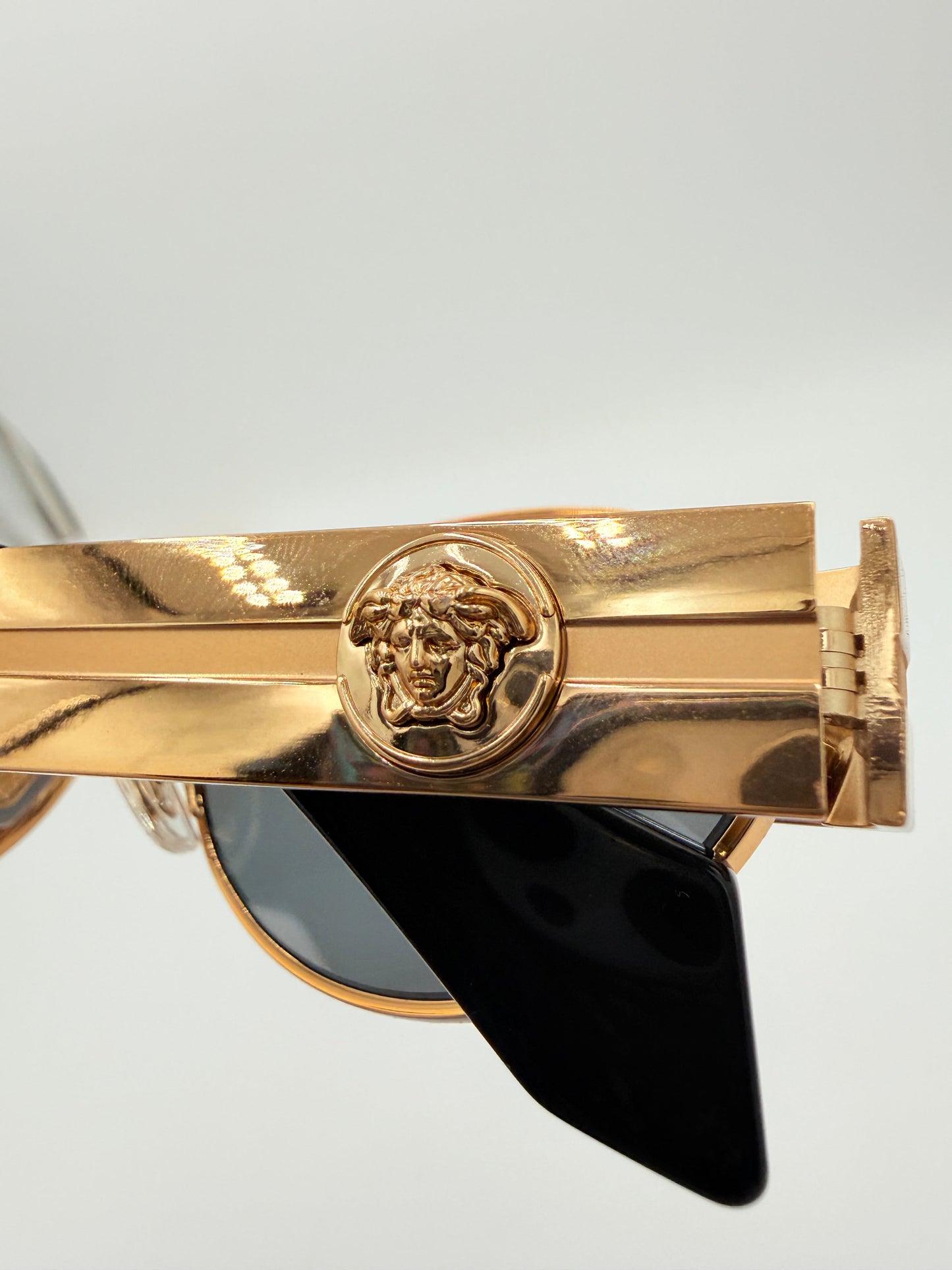 Sunglasses Luxury Designer By Versace In Black & Gold, Size: