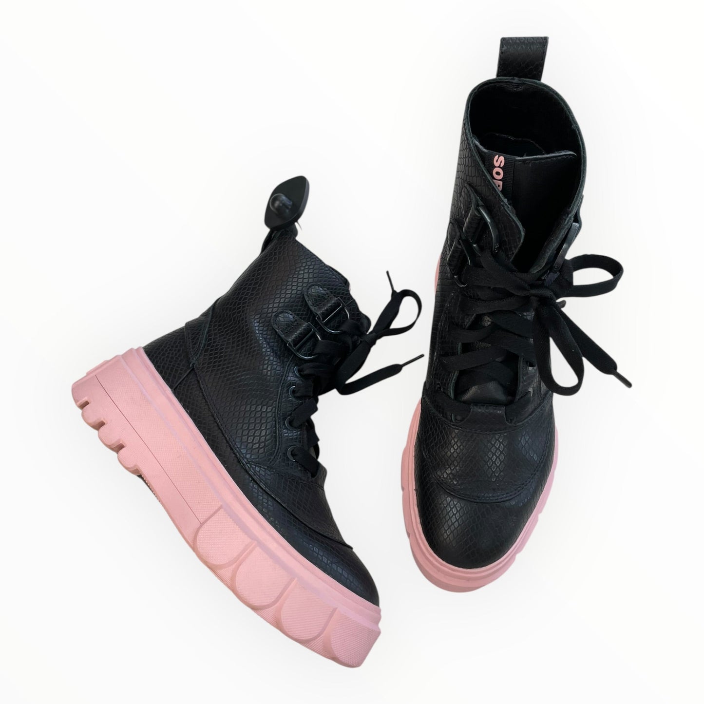 Boots Designer By Sorel In Black & Pink, Size:8.5
