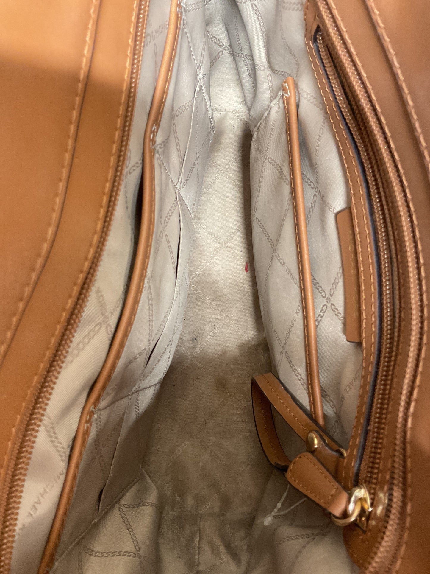 Handbag Designer By Michael Kors In Brown & Cream, Size:Medium