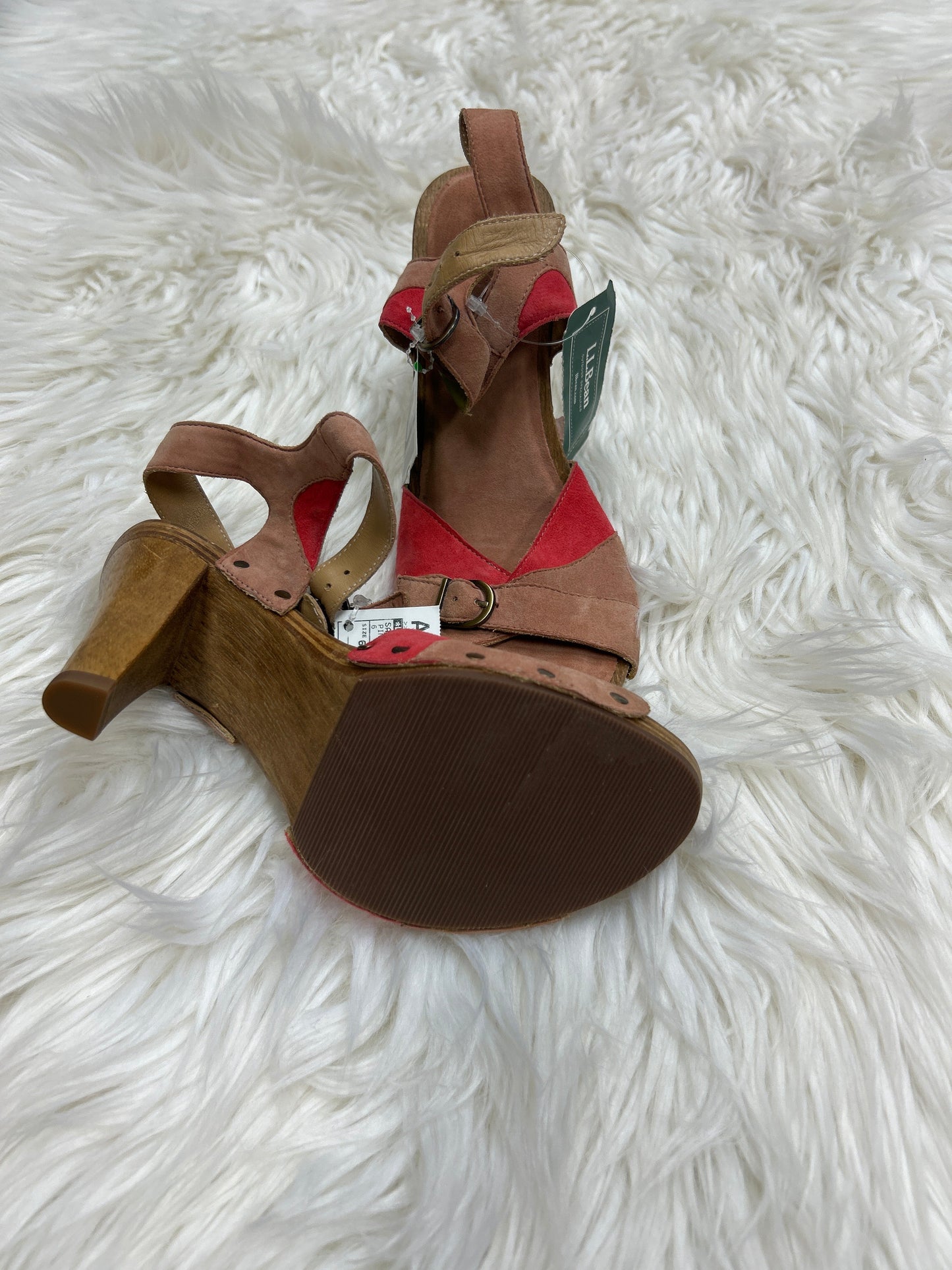 Sandals Heels Block By L.L. Bean In Pink & Tan, Size:6