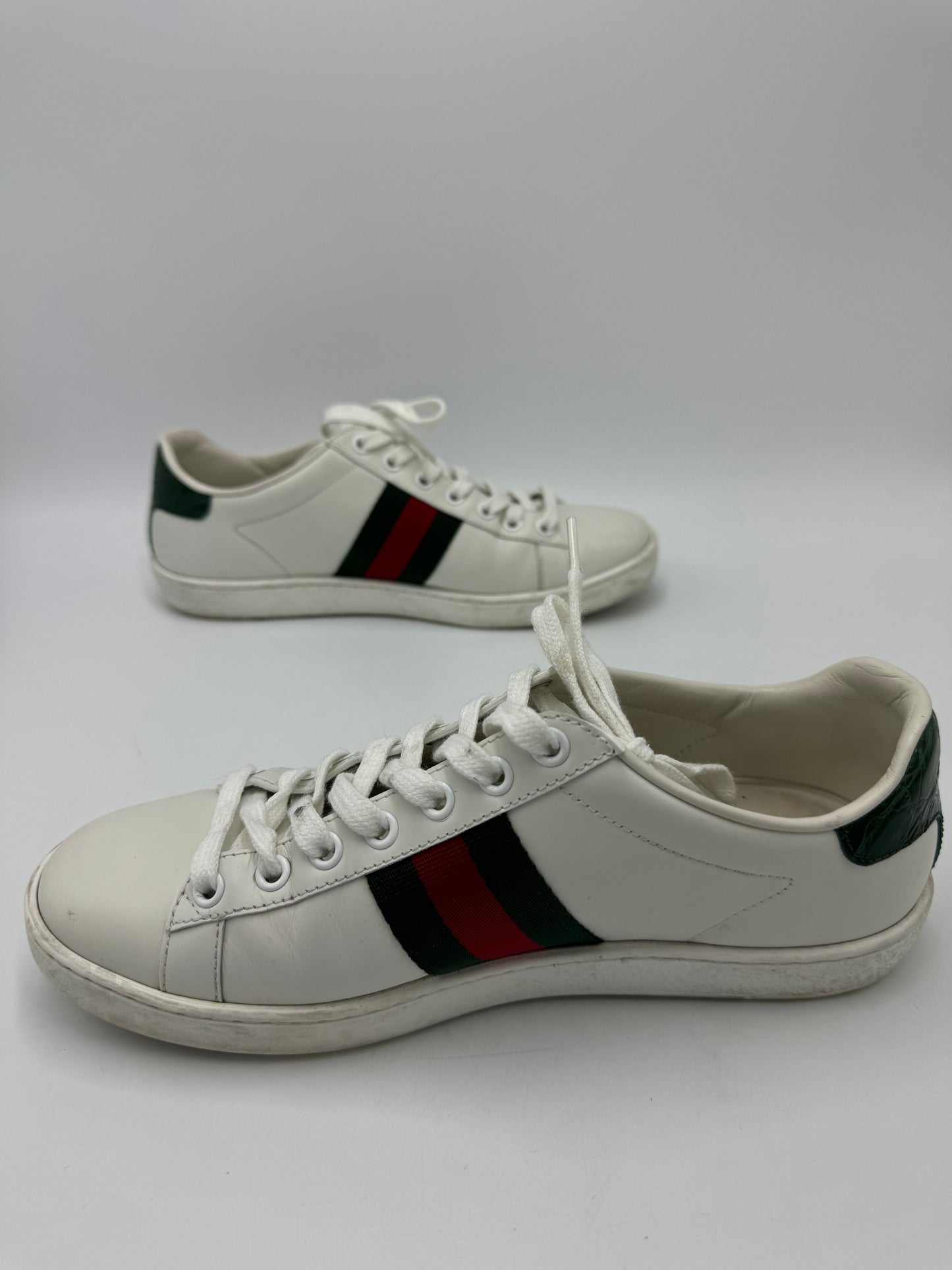 Gucci Aces Web Striped Sneakers In White, Size: 7