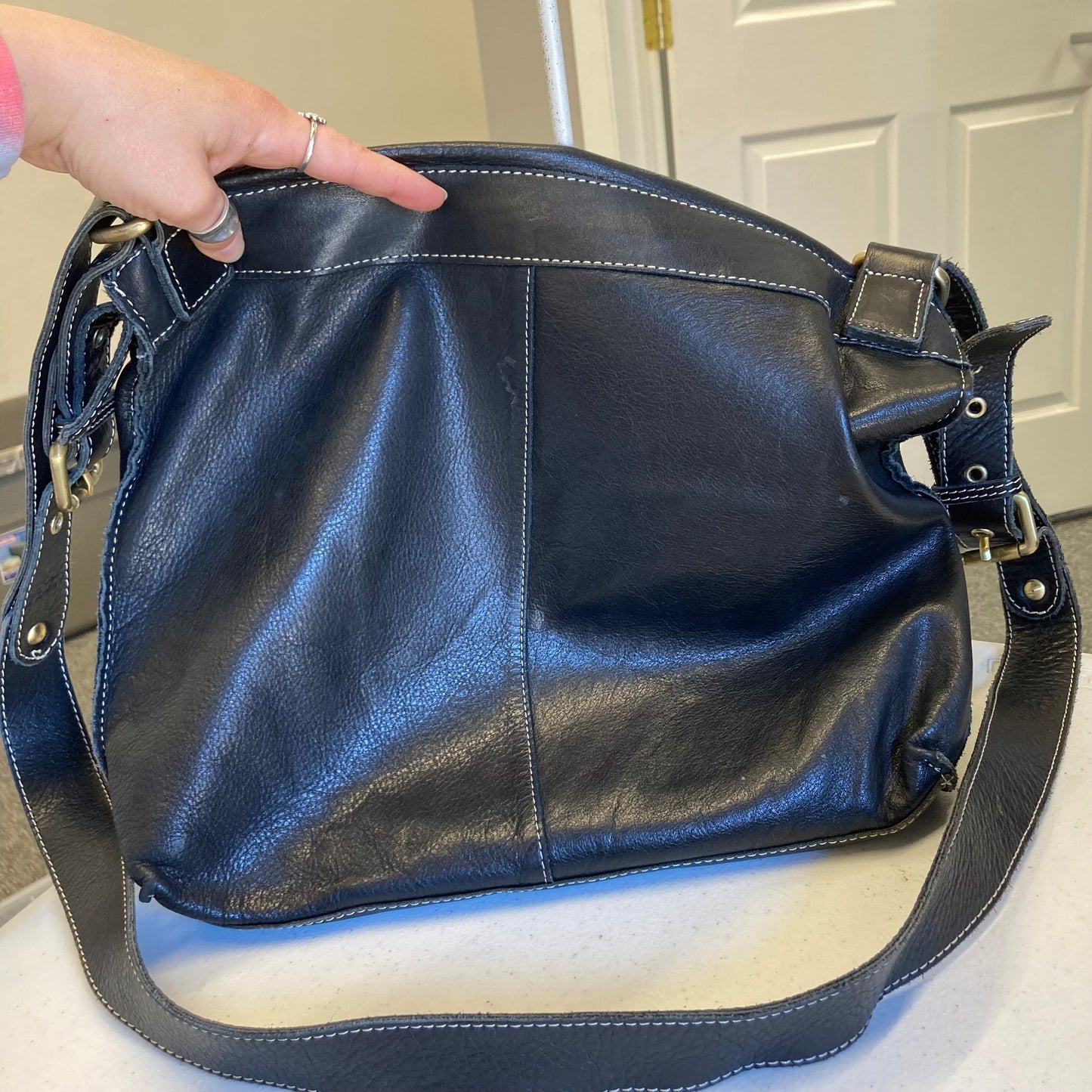 Handbag Leather By Avorio Italy In Black, Size:Large