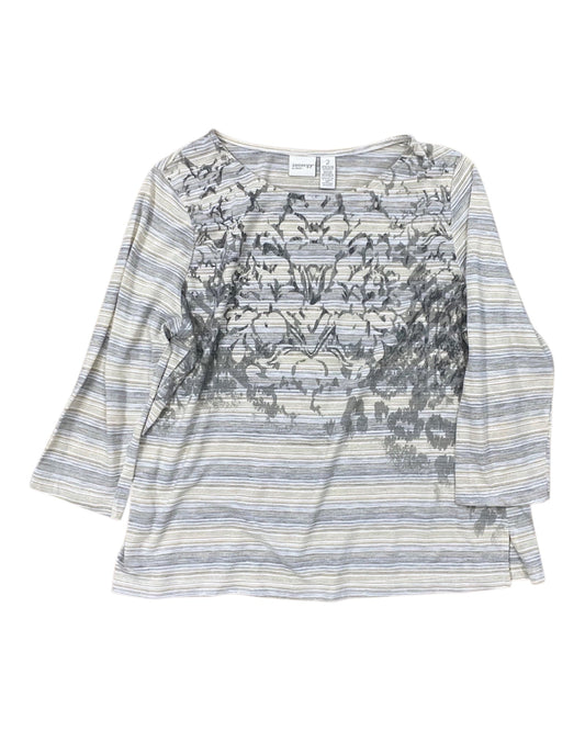 Top 3/4 Sleeve By Zenergy By Chicos In Grey & Yellow, Size:L