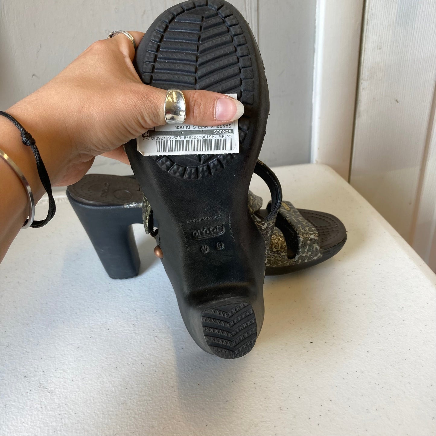 Sandals Heels Block By Crocs In Camouflage Print, Size:8