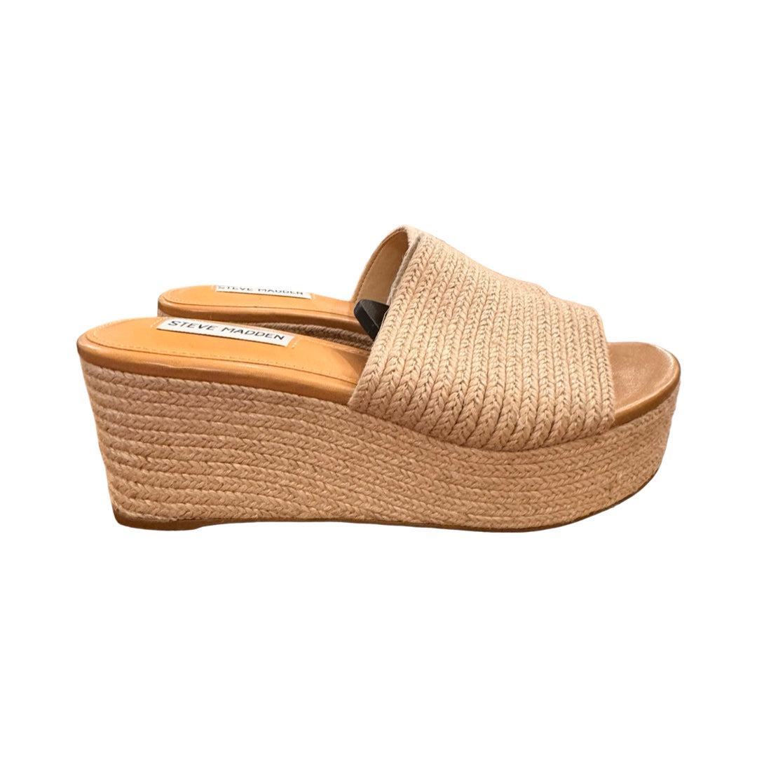 Sandals Heels Platform By Steve Madden In Beige, Size:8