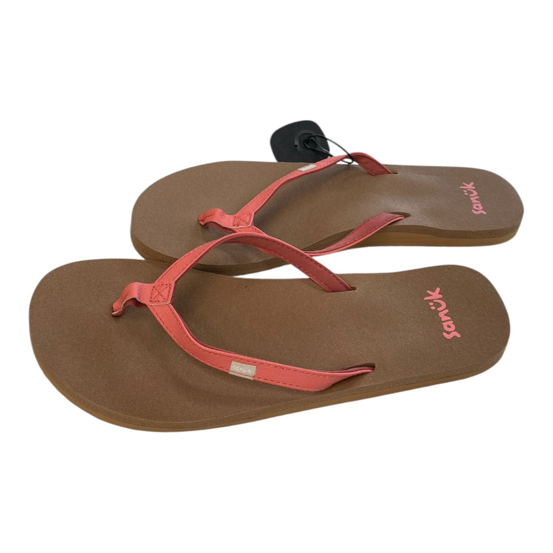 Sandals Flip Flops By Sanuk In Brown & Pink, Size:10