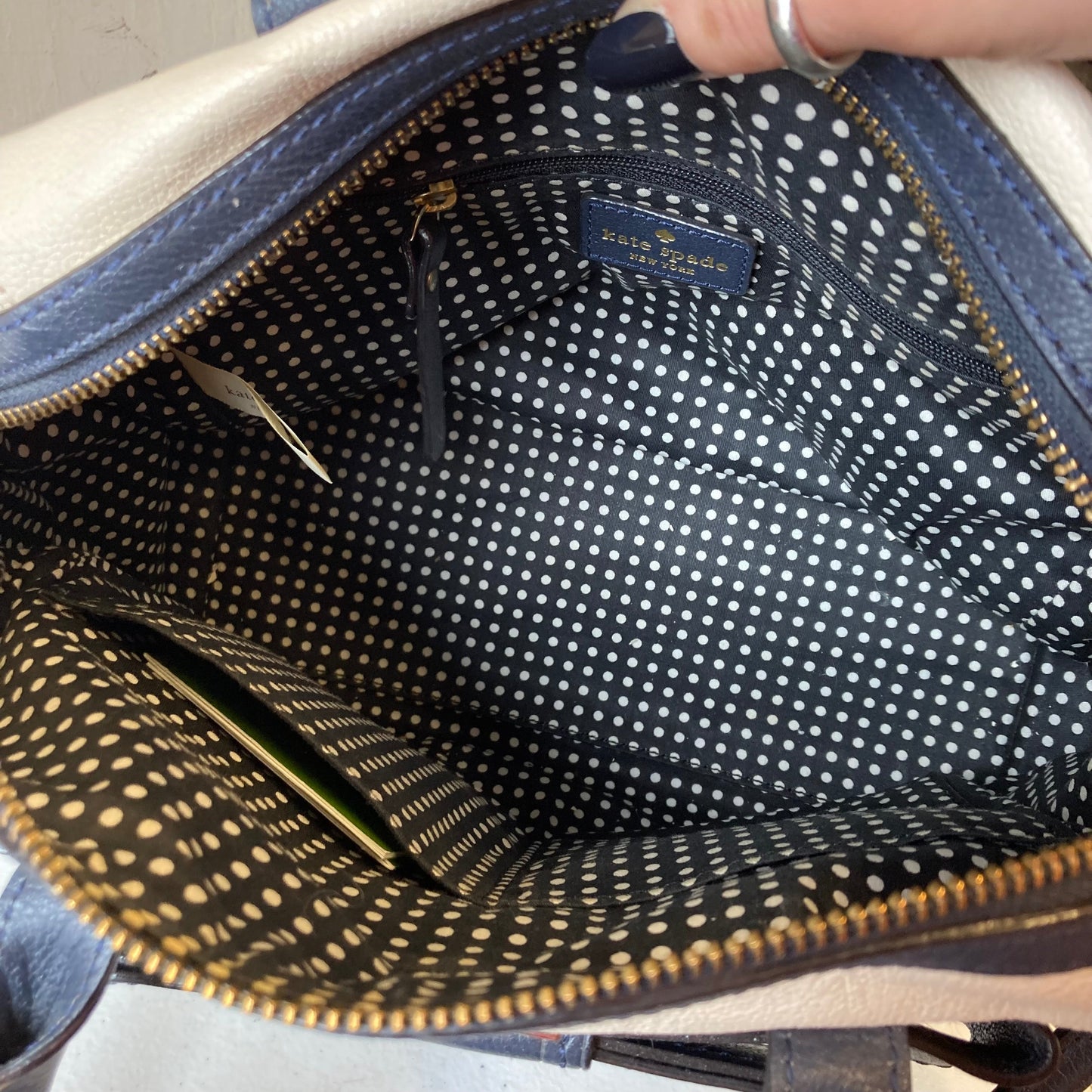 Handbag Designer By Kate Spade In Blue & White, Size:Medium