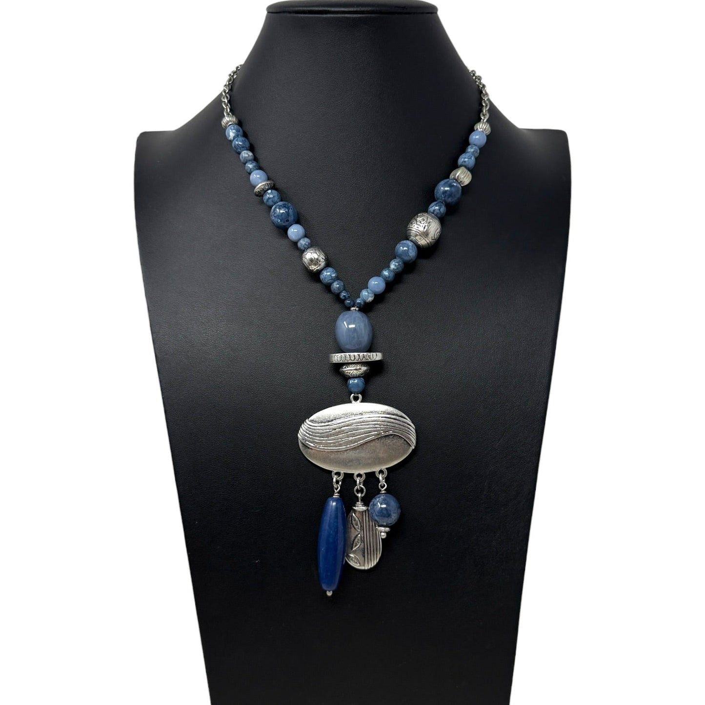 Blue & Silver Beaded Statement Necklace By Chico’s