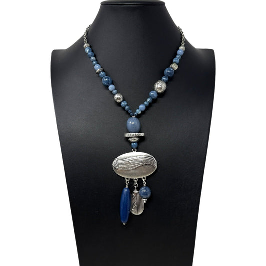 Blue & Silver Beaded Statement Necklace By Chico’s