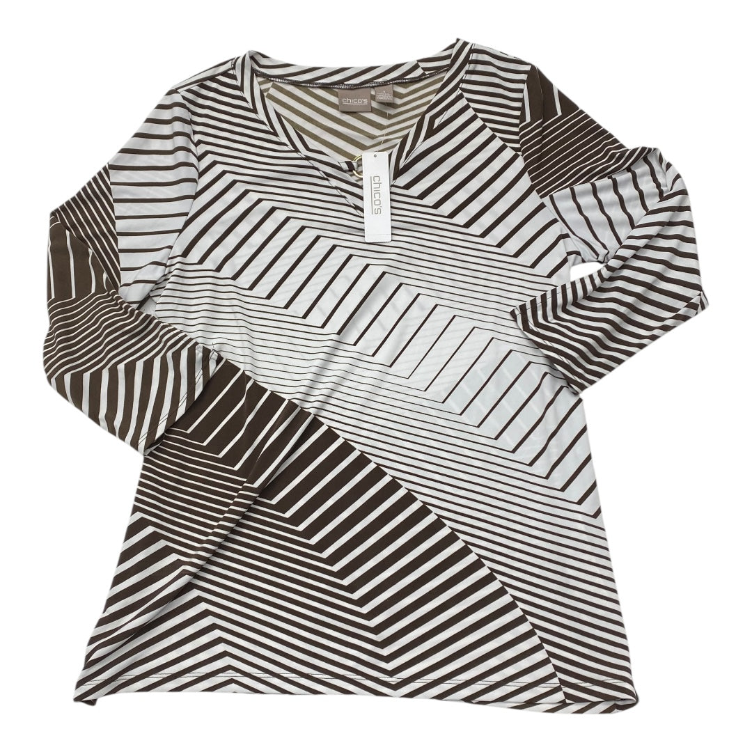 Top 3/4 Sleeve By Chicos In Brown & White, Size:M