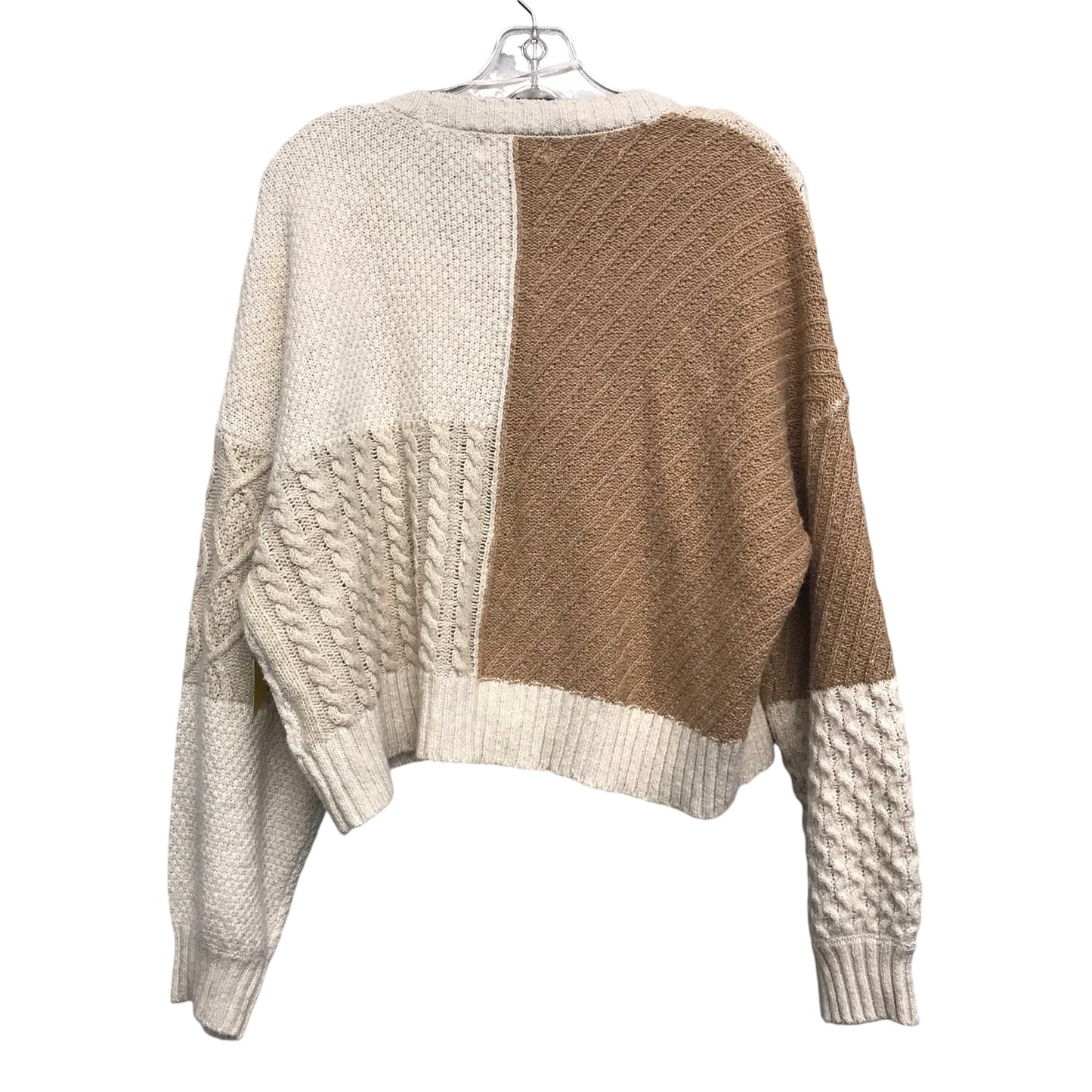 Sweater Cardigan By Jessica Simpson In Brown & Cream, Size:Xl