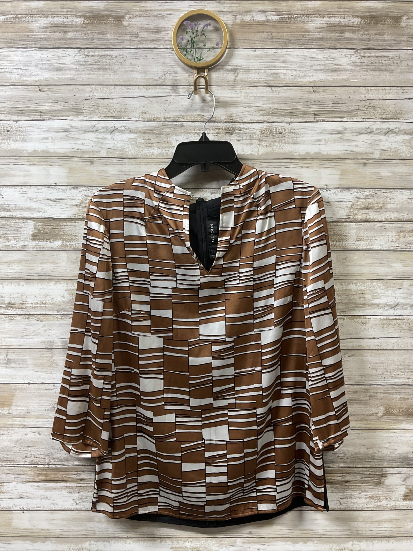 Blouse Luxury Designer By St John Collection In Black & Brown, Size:6