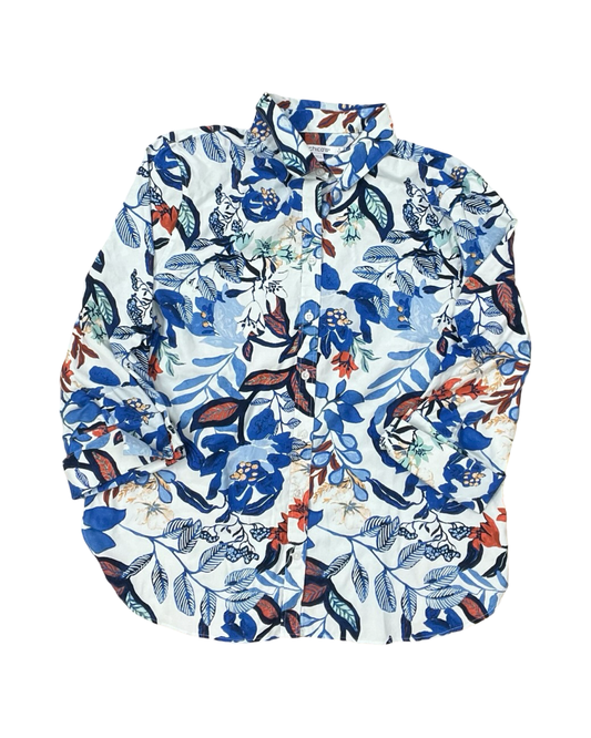 Blouse Ls By Chicos In Blue & White, Size:L