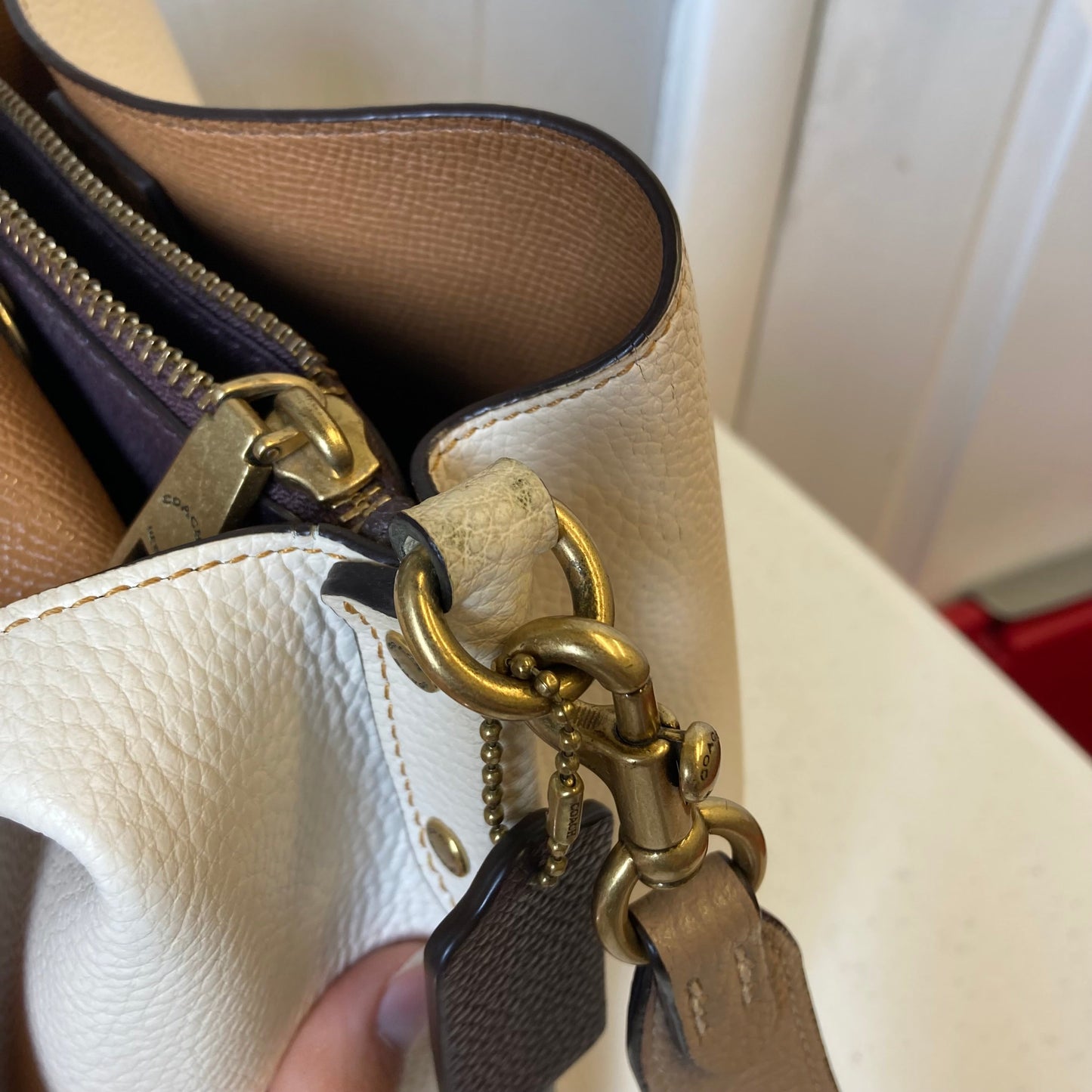 Handbag Designer By Coach In Beige, Size:Small