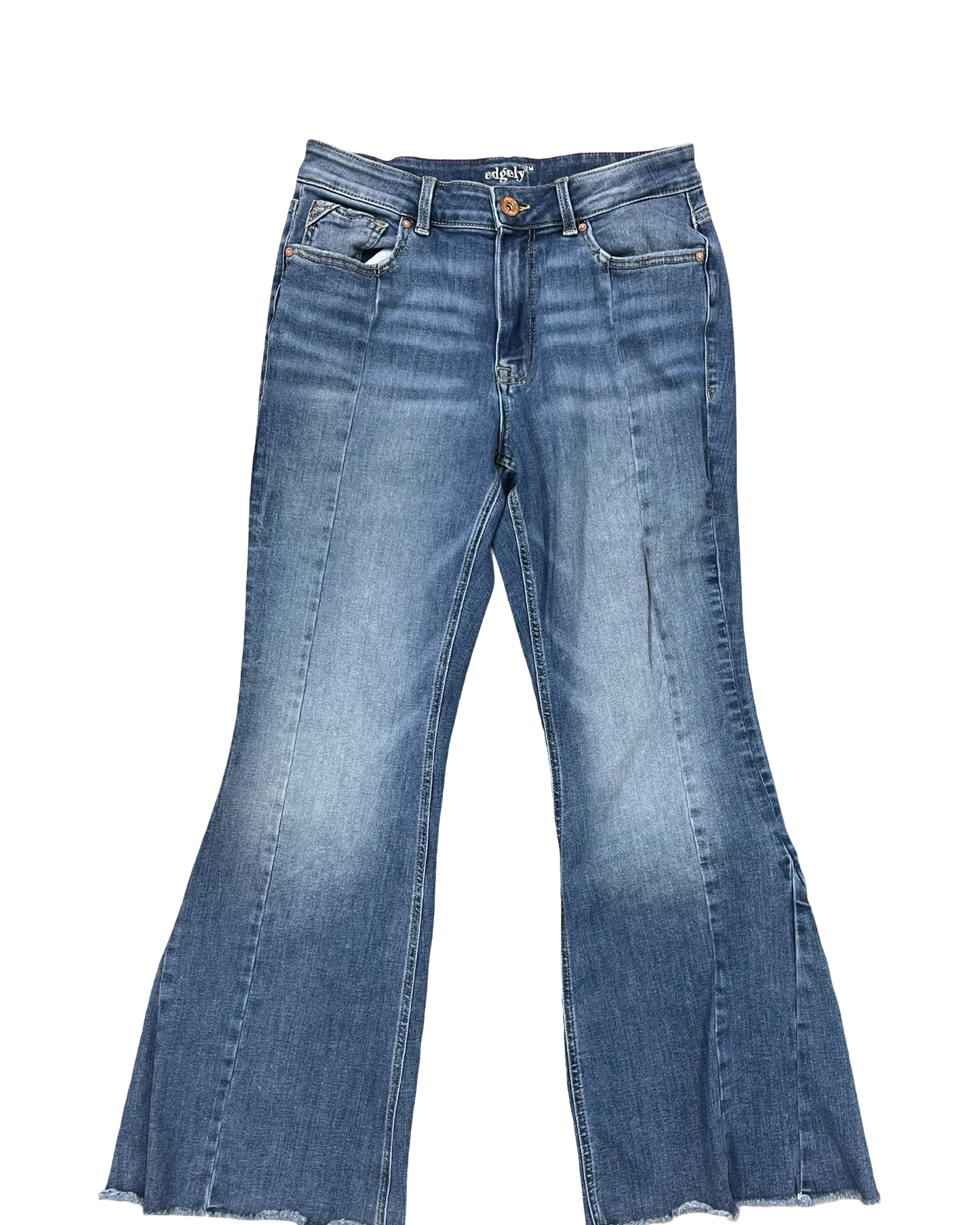 Jeans Flared By Edgely In Blue Denim, Size:14