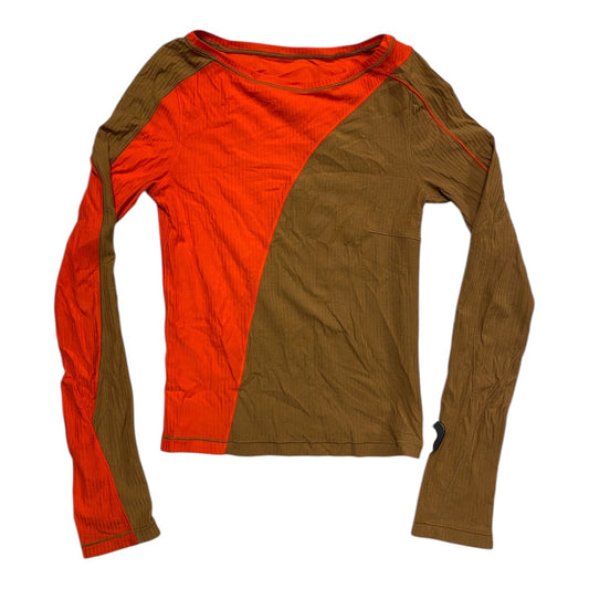 Athletic Top Ls Crewneck By Lululemon In Orange & Tan, Size:S