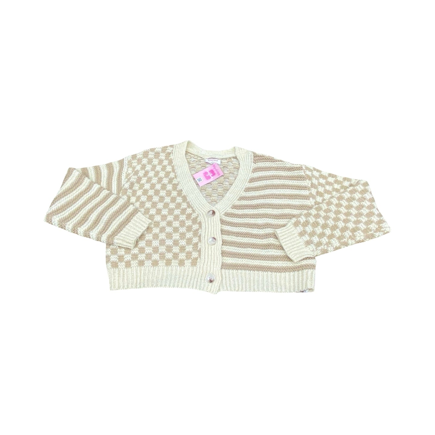 Sweater Cardigan By Butter Melon In Brown & Cream, Size:L