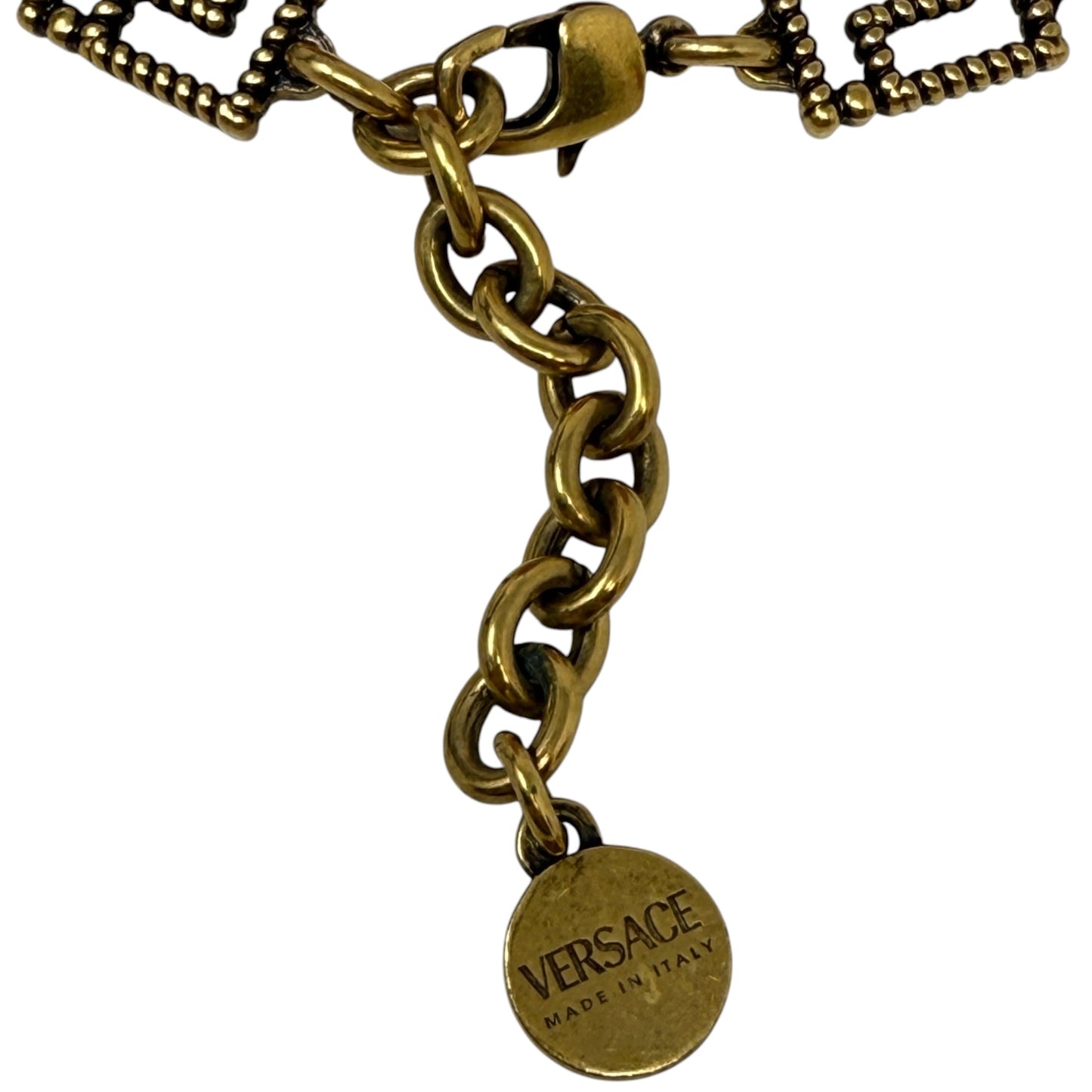 Greca Antique Gold Tone Metal Bracelet  Luxury Designer By Versace