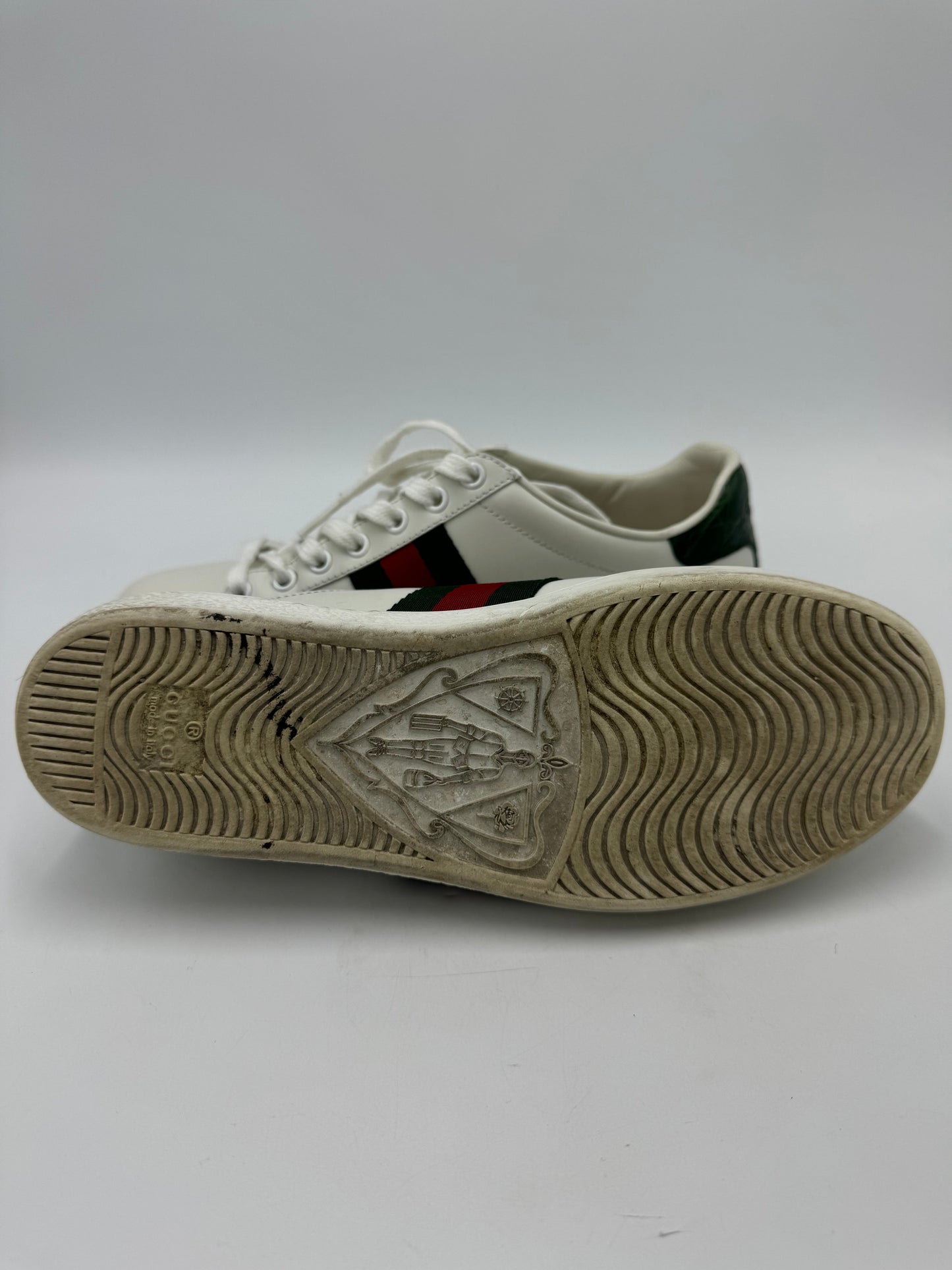 Gucci Aces Web Striped Sneakers In White, Size: 7